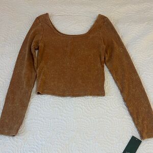 Wild Fable Ribbed Tan Long Sleeve Crop Top